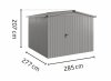 Metalowy domek narzędziowy EcoStar Euroline ESD 10 (262x262 cm) - dach dwuspadowy, drzwi 1-skrzydłowe, kolor szary aluminium RAL 9007